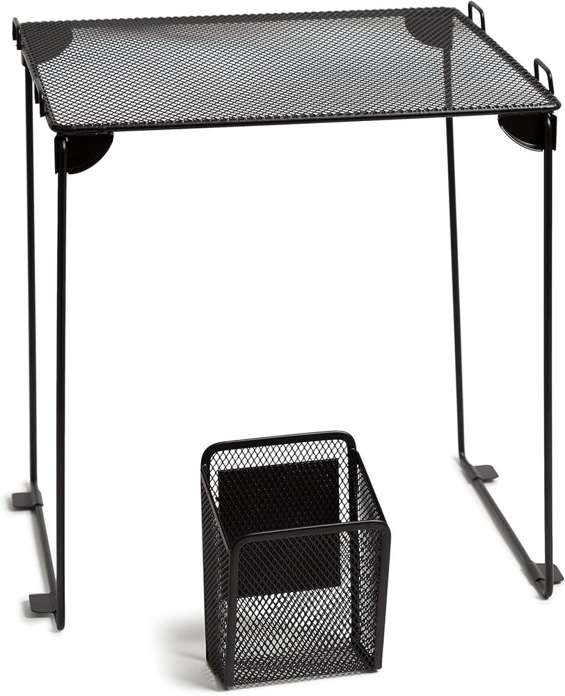 Black Mesh Locker Organization Kit, Includes Magnetic Cup and Folding Shelf, 2 P