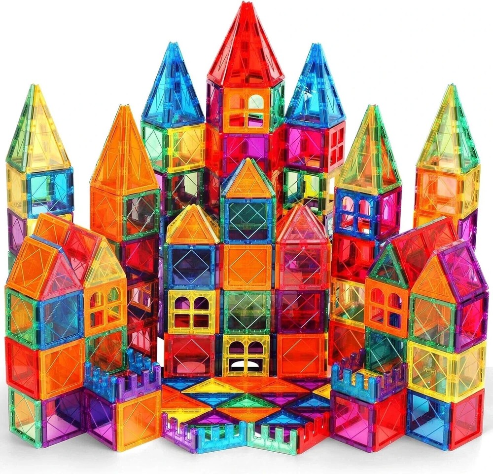 100-Piece Clear Color Magna Tiles Magnetic Building Blocks for Kids 3D Creativity