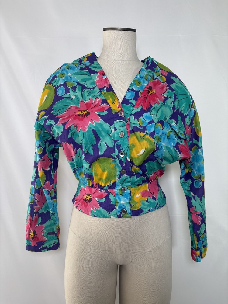 Vintage Amen Wardy Button Down Blouse Colorful Floral Size Small