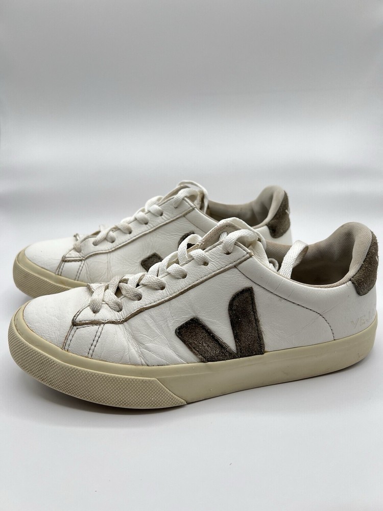 Veja Campo Womens White Khaki Leather Sneakers Size 8 Chromefree