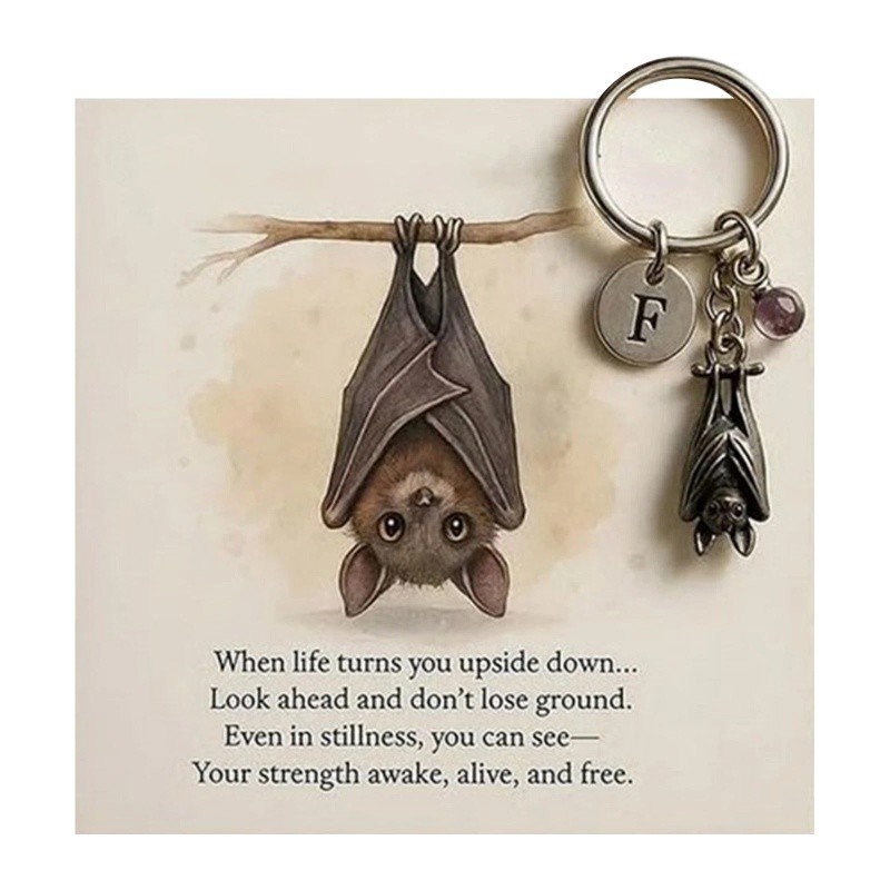 Emotional Support Bat Metal Keychain Keyring With Inspirational Verse Card UK