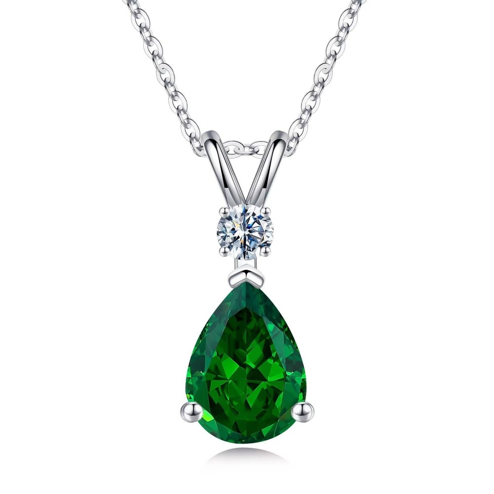 May Birthstone Necklace for Women, Green Emerald Necklace Sterling Silver Lov...