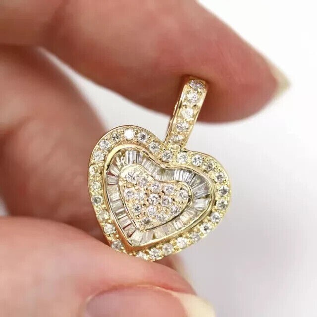 2Ct Baguette Cut Simulated Diamond Heart Shape Pendant In 14K Yellow Gold Plated