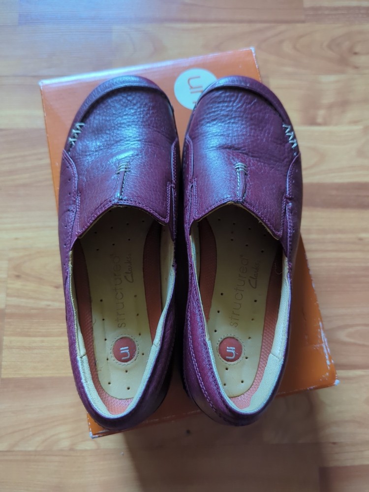 Clarks Unstructured Un Heard Loafer Women Size 5.5 M Blue Leather Slip On Flat with Box