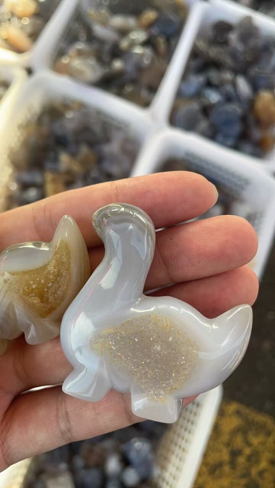 50mm Natural Opal Hand Carved Small Dinosaur Quartz Crystal Reiki Healing Decor