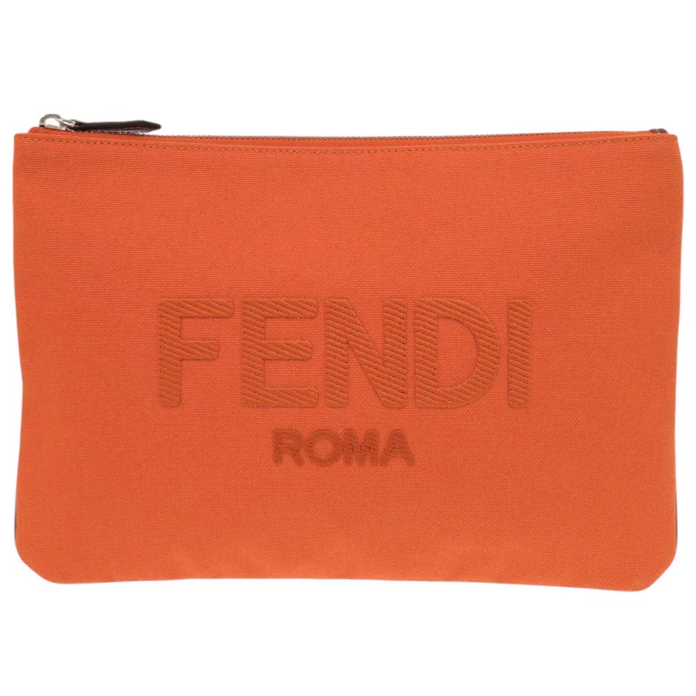 RARE Fendi orange logo canvas clutch bag 7N0111 excellent preowned condition
