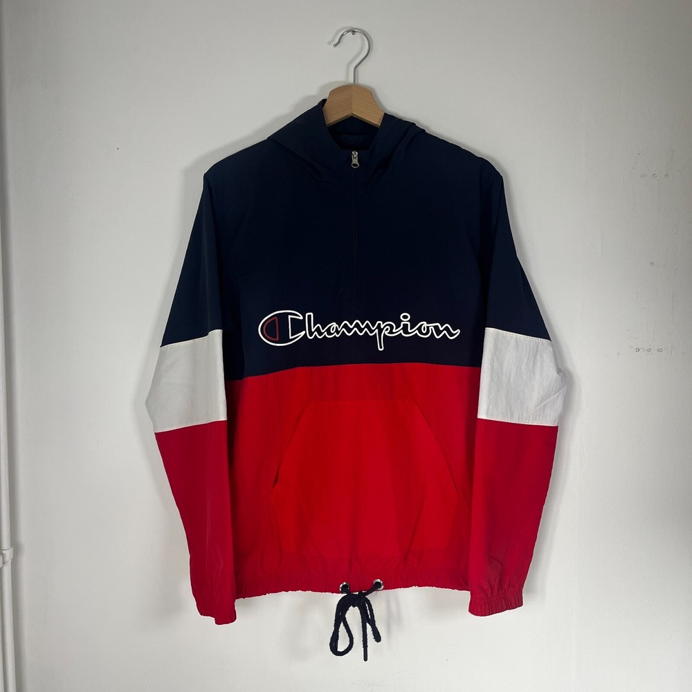 Champion Navy Blue & Red 1/4 Zip Windbreaker Jacket - Size M  