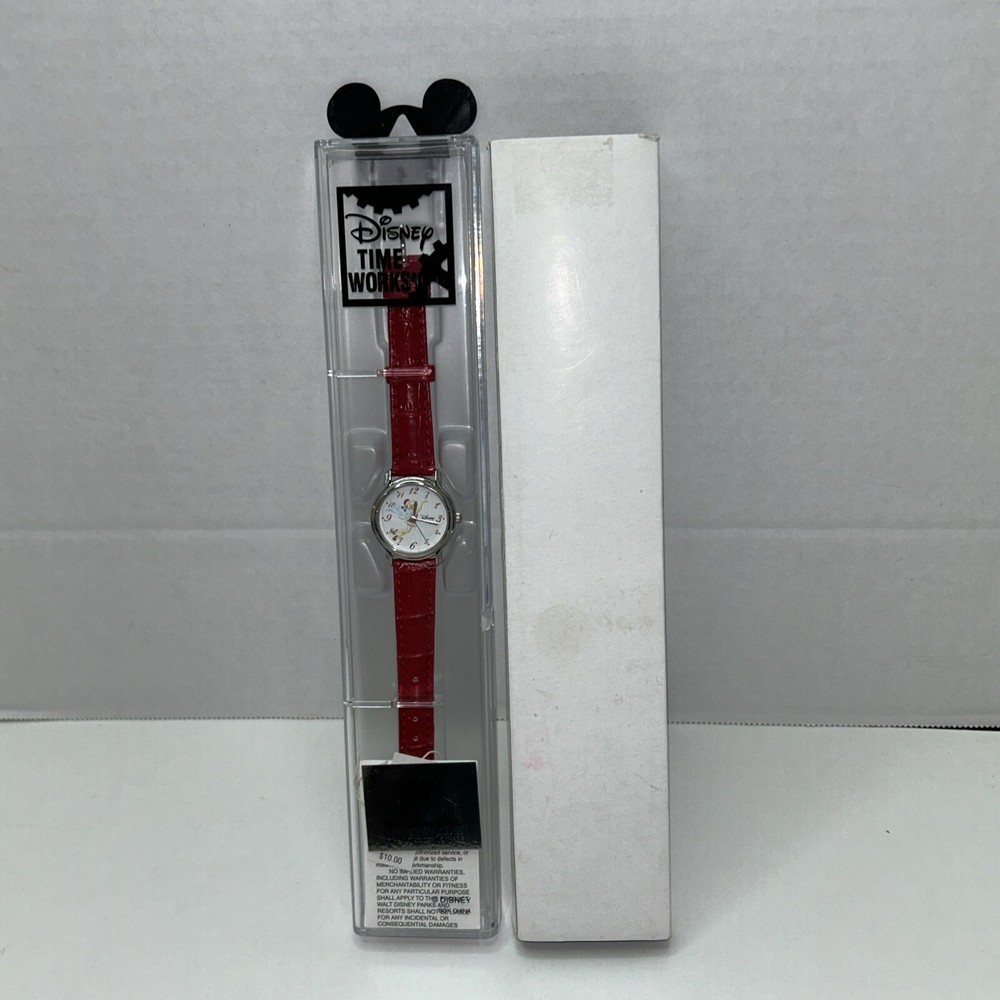 TINKERBELL WALT DISNEY TIME WORKS RED WATCH BAND NEW in Factory Case.
