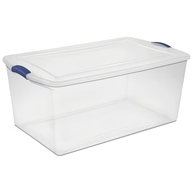 105 Quart Clear Blue Latch Storage Bin with Clear Lid