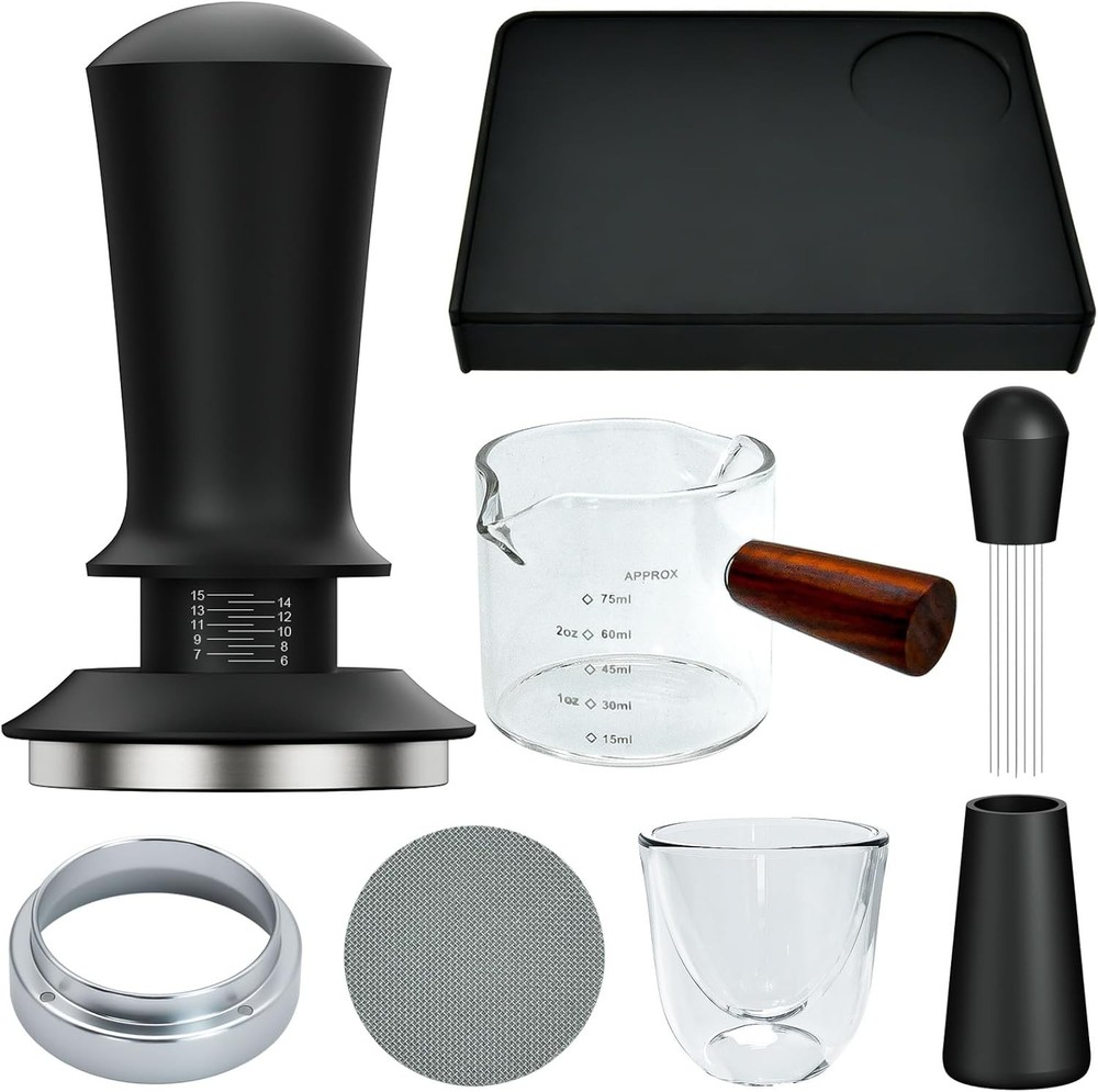 7 Pcs 58mm Espresso Accessories Kit, Spring Loaded Calibrated Tamper, WDT Tool,
