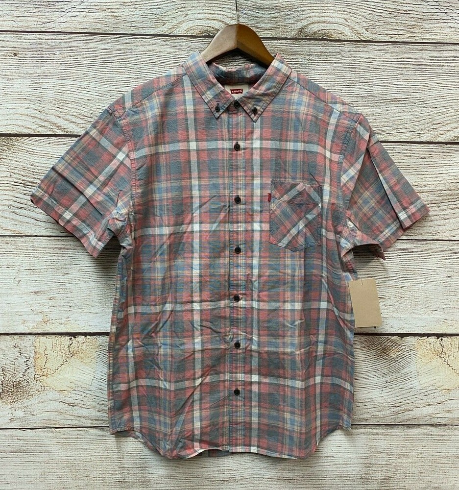 Levi's Shirt Mens Size XLarge Pink & Blue Plaid Slim Fit Button Down Shirt New