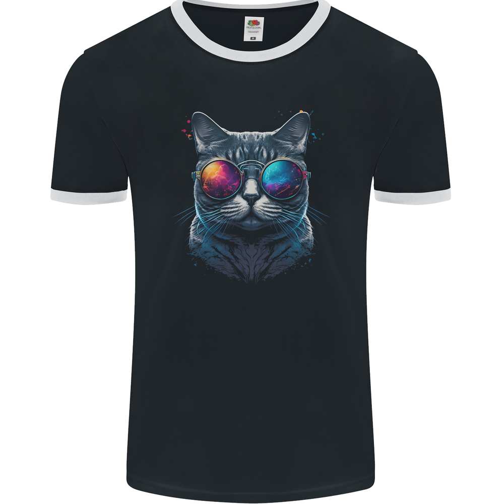 A Cool Cat With Cosmos Glasses Mens Ringer T-Shirt FotL