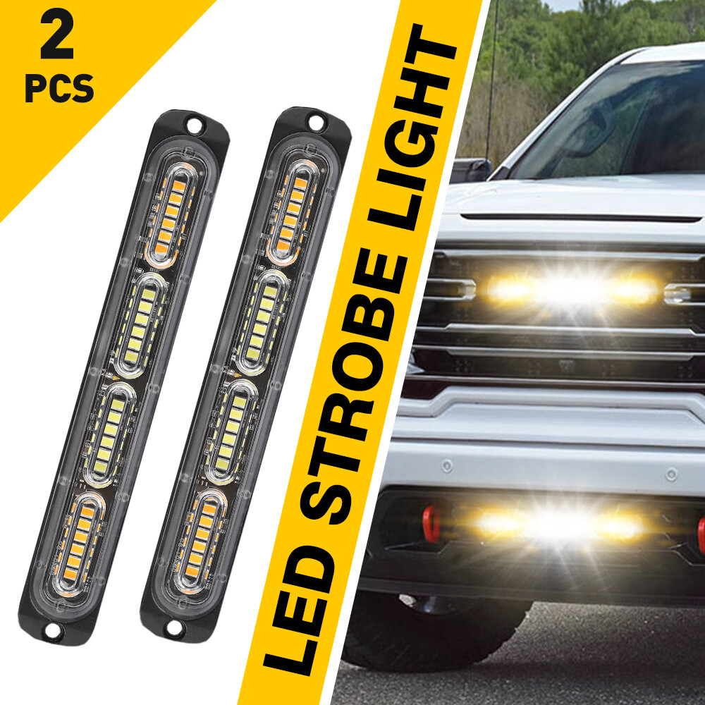 2PCS 24LED Warning Hazard Flash Strobe Light Bar Truck Amber/White Car