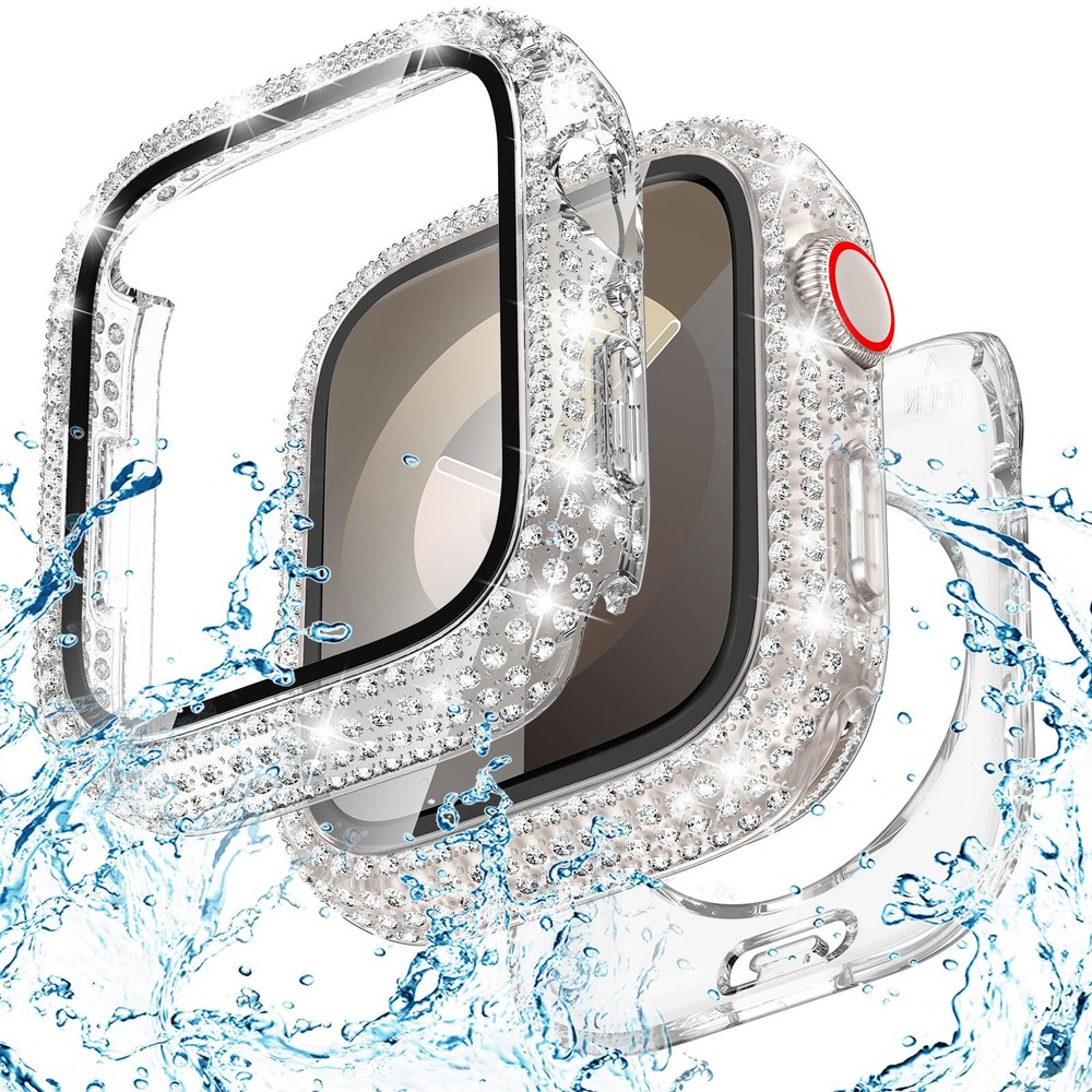 Goton 2-in-1 Waterproof Bling Case Compatible for Apple Watch Screen Protector 4