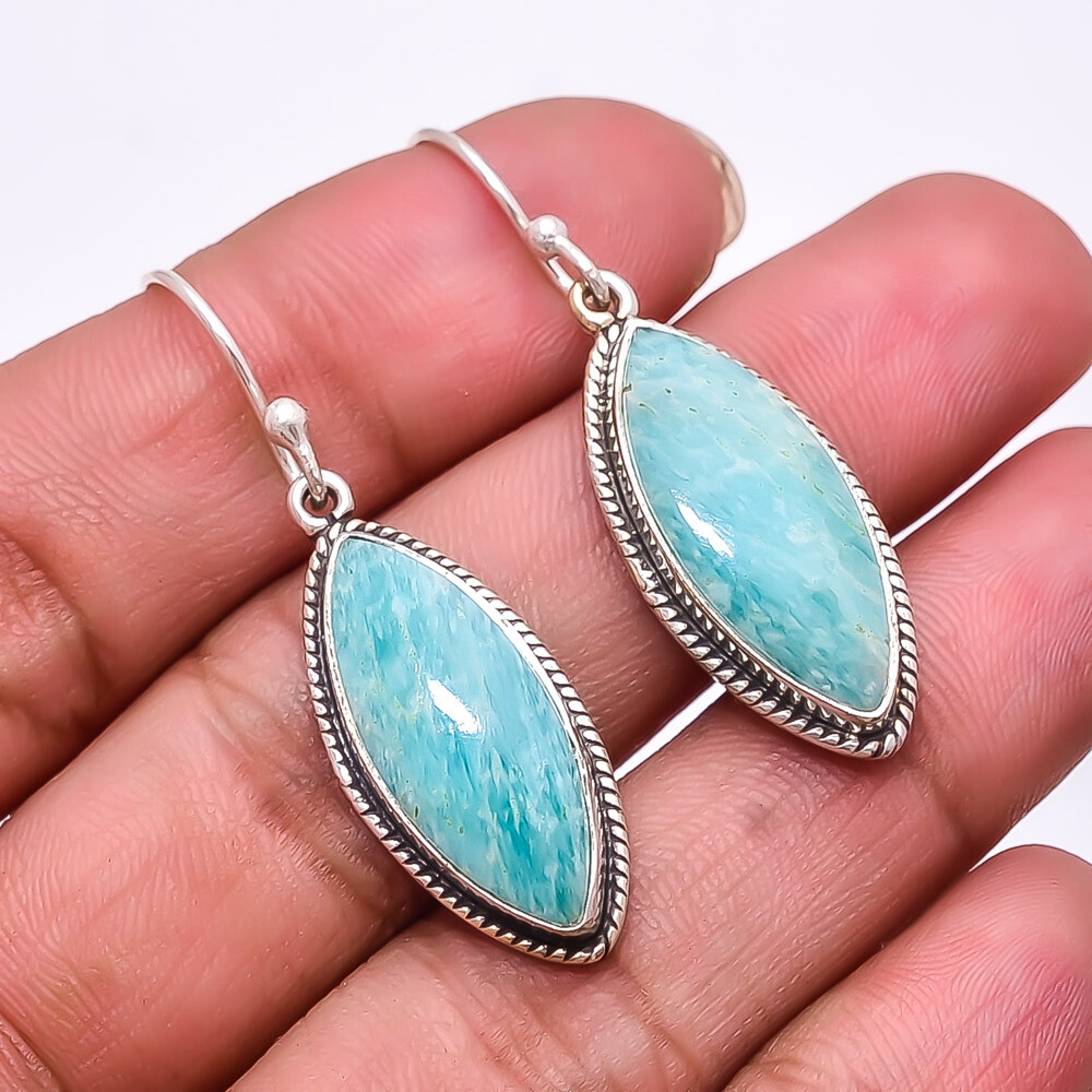 Natural Amazonite -Russia 925 Sterling Silver Earring 1.76