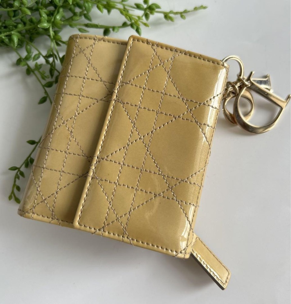 Christian Dior Beige Leather Folding Wallet