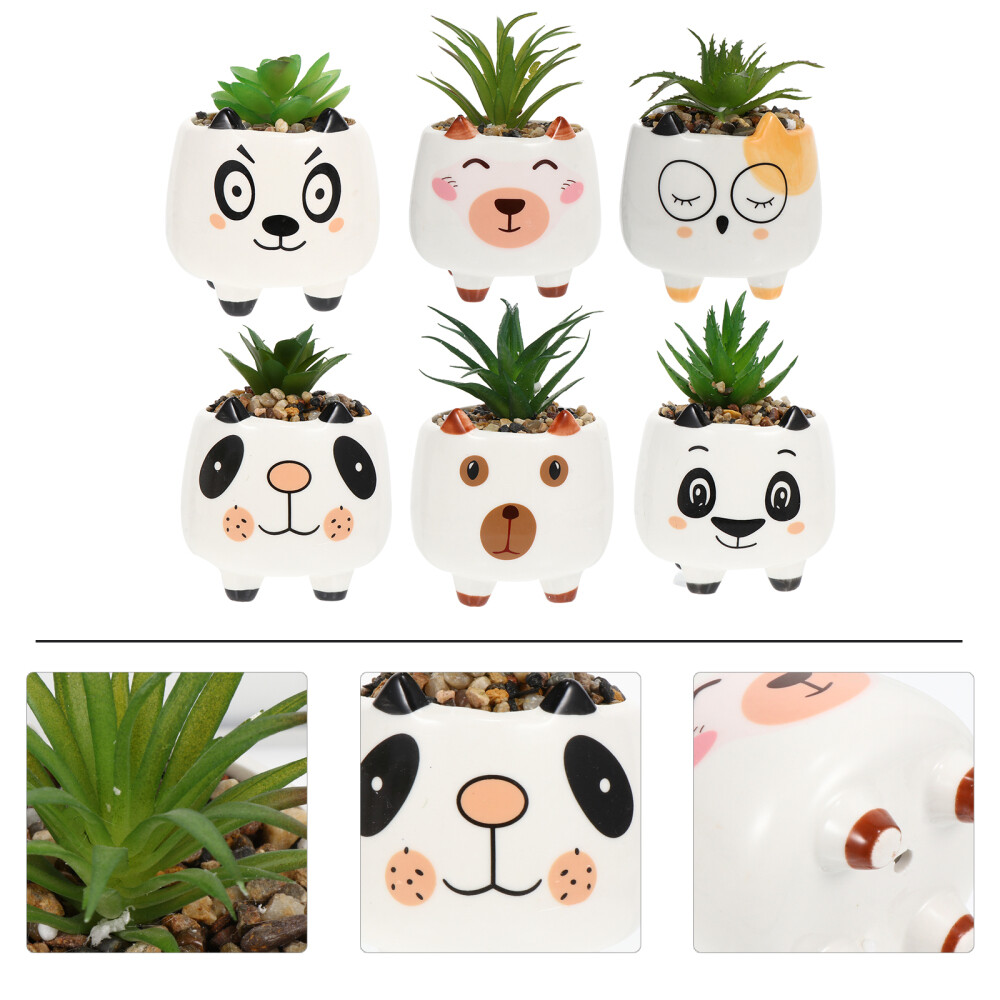 6pcs Small Faux Bonsai Potted Plants Plastic Greenery Decor