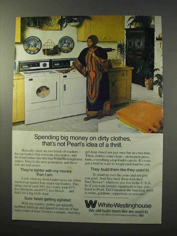 1977 White-Westinghouse Washer Dryer Ad - Pearl Bailey