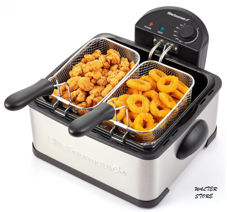 Elite Gourmet 4.5Qt Electric Deep Fryer 1700W Dual Baskets Stainless