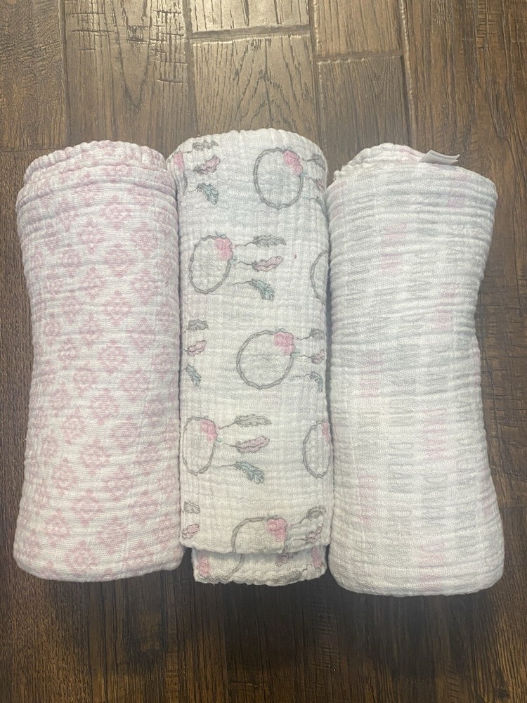 HB Hudson Baby 46x46 Muslin Swaddle Blanket Set of 3 - 100% Cotton Soft & Breathable for Newborns