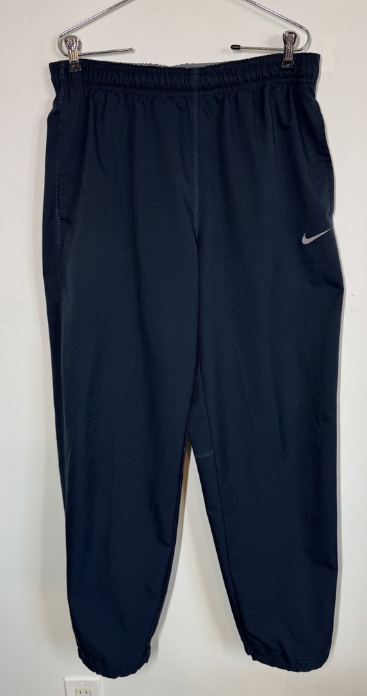 Nike Dri Fit Team Woven Training Track Pants Size Large Cinch Ankle Pull On Navy