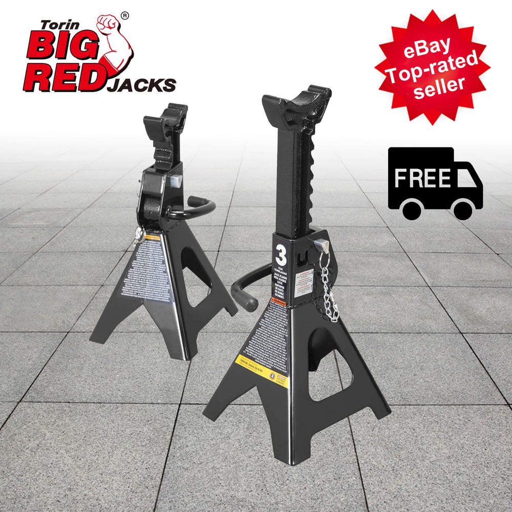 Torin Double Locking 3 Ton  Heavy Duty Steel Jack Stands Car Lift, 2 Pack.Black