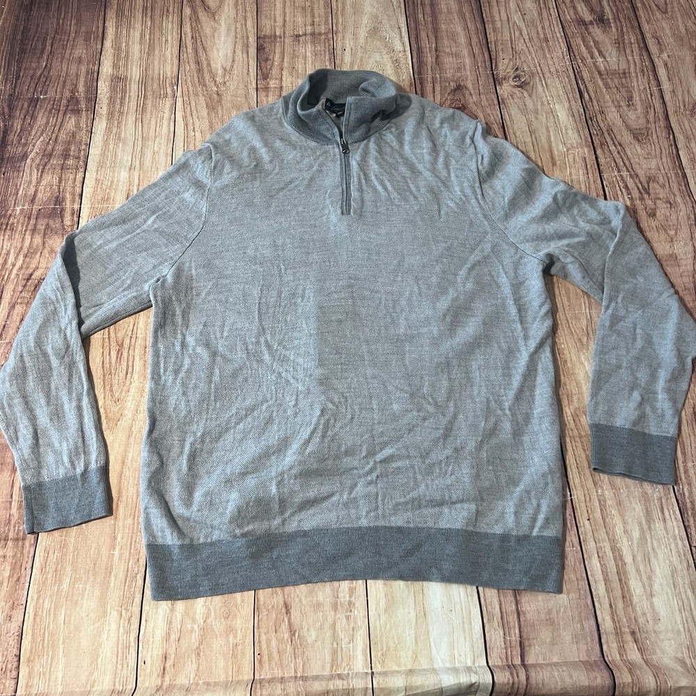 Brooks Brothers 1/4 Zip Sweater Merino Wool Long Sleeve Gray Men's 2XL XXL