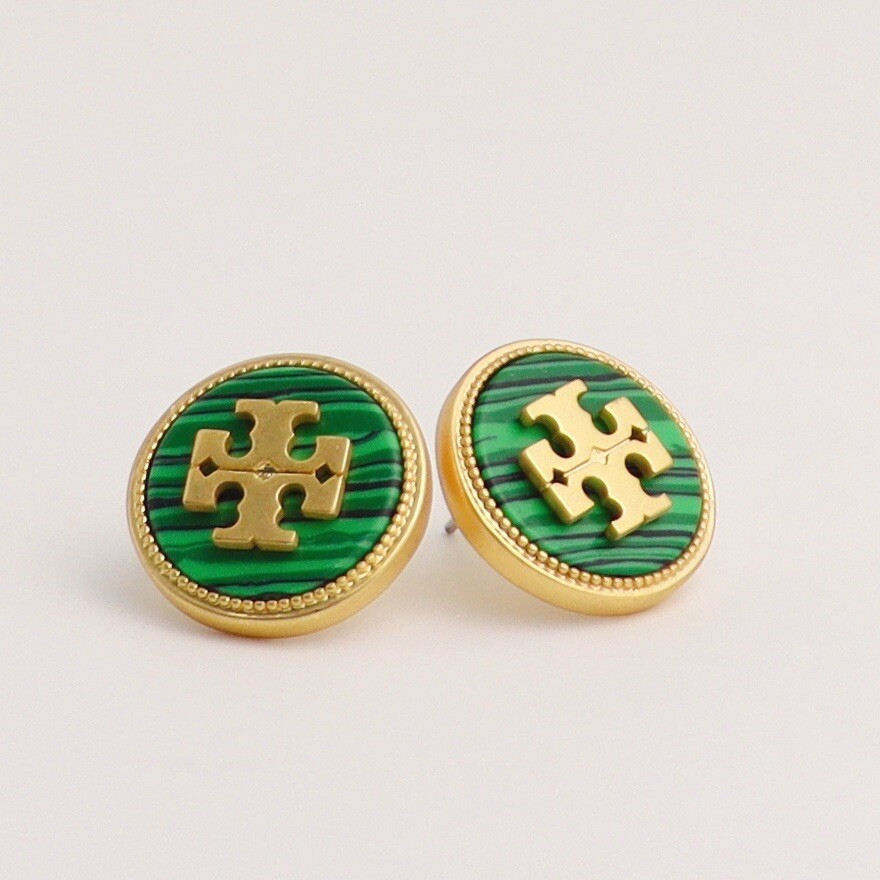 Tory Burch Classic Double T Logo Lady Earrings Green  Color