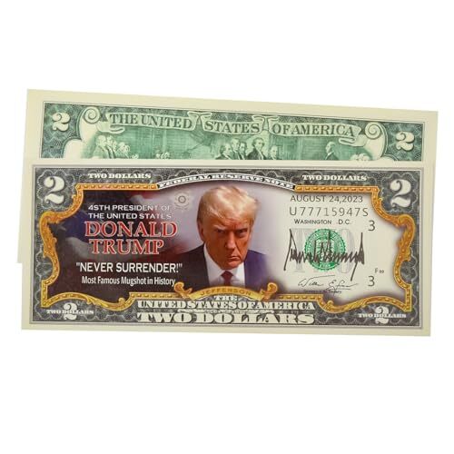 Trump 2 Dollar Bill Donald Trump Never Surrender Colorized Mugshot 2 Dollar