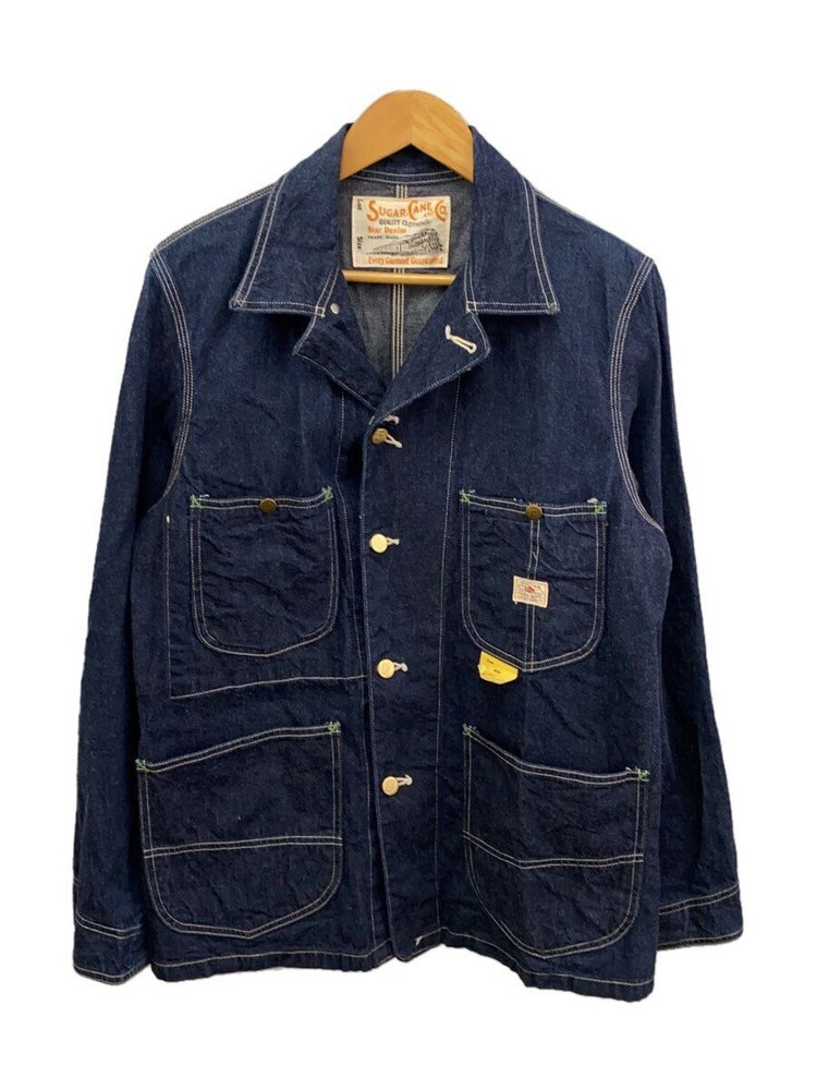 SUGAR CANE 11oz. Blue Denim Work Coat Coverall Jacket Size 38 Vintage Workwear