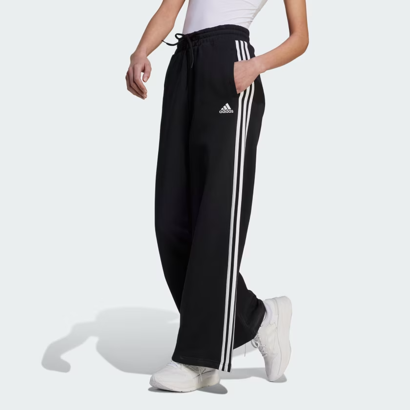 $55 adidas Essentials 3-Stripes French Terry Wide Pants | Black / White | XL