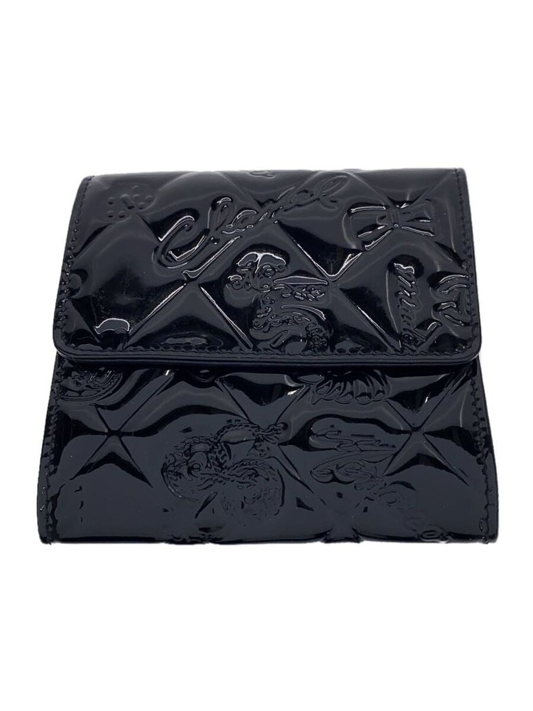 CHANEL Tri-Fold Compact Wallet Lucky Symbols Patent Leather Black F/S Pre-Loved