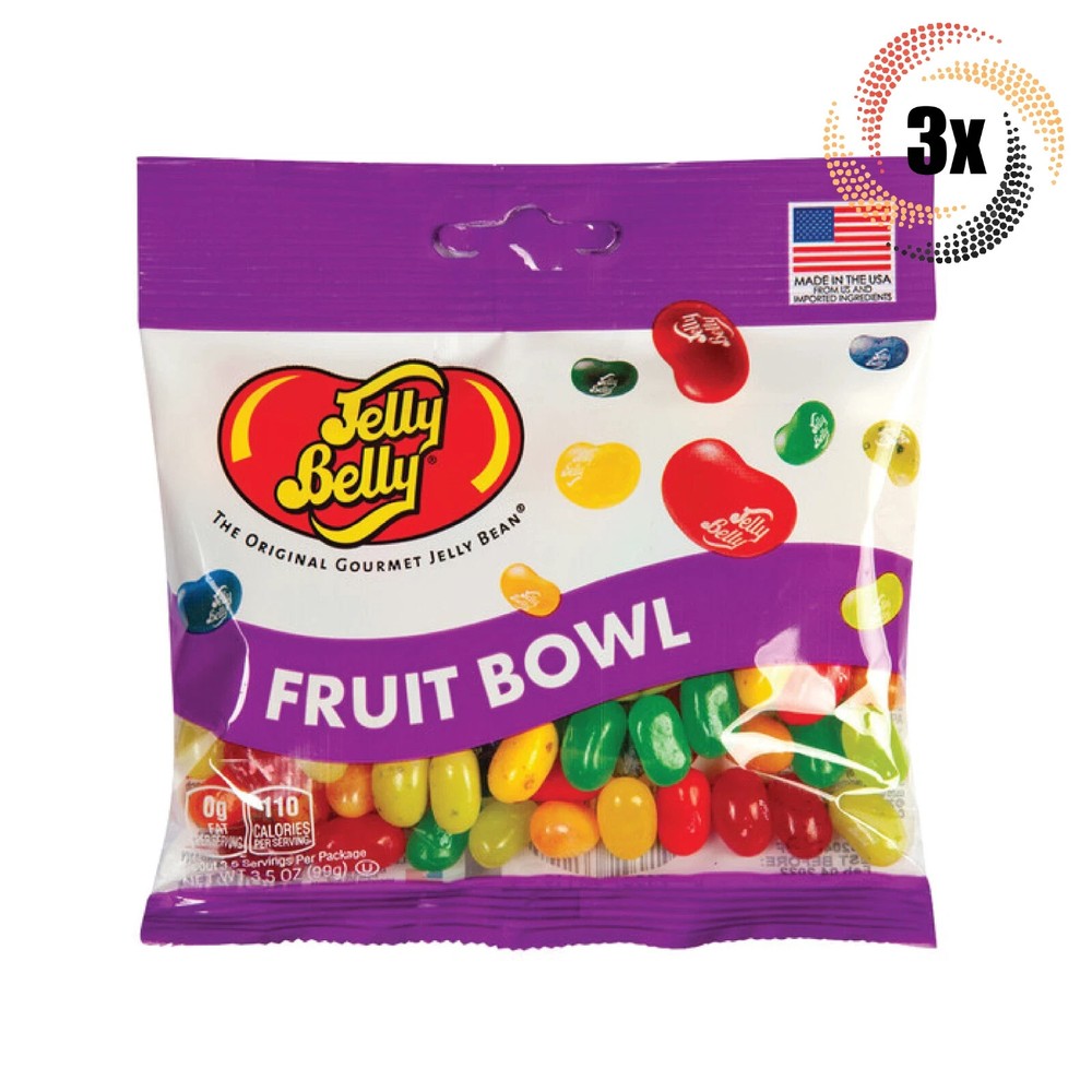 3x Jelly Belly Gourmet Fruit Bowl Flavor Candy Bags - 3.5oz Each