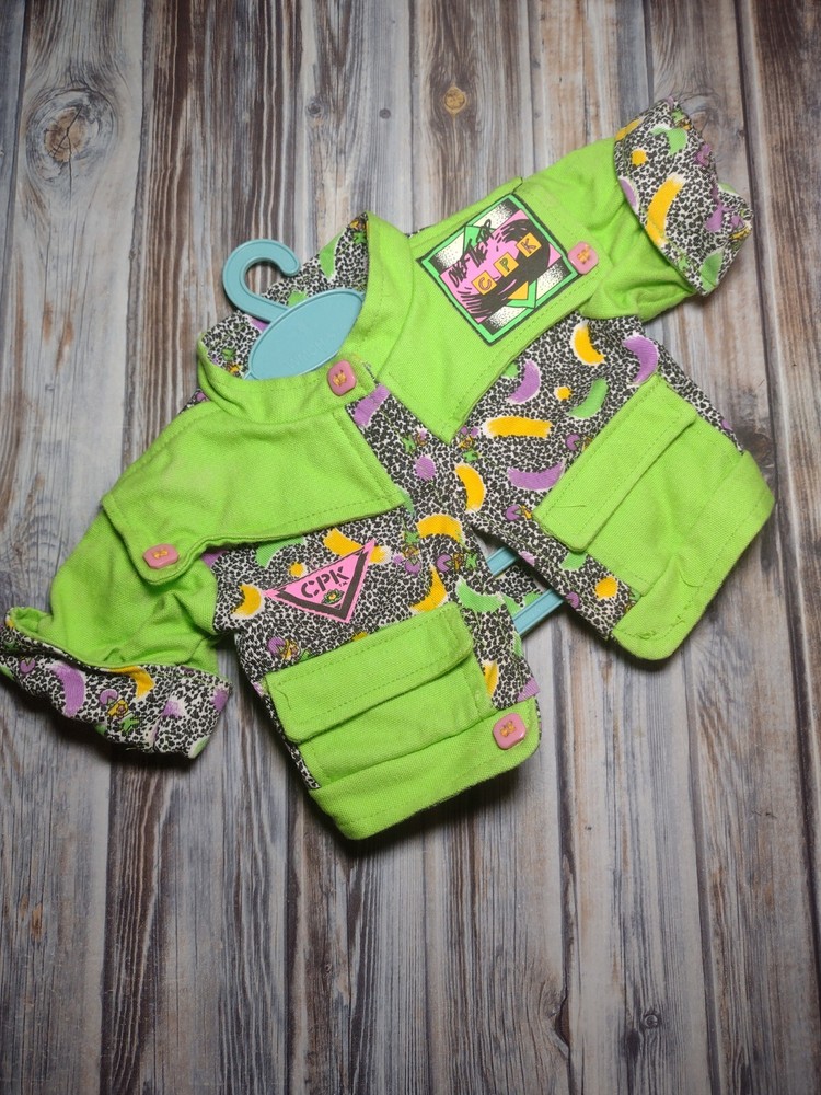 Vintage Hasbro Cabbage Patch Kids Neon Green Graphic Jacket Doll Clothes