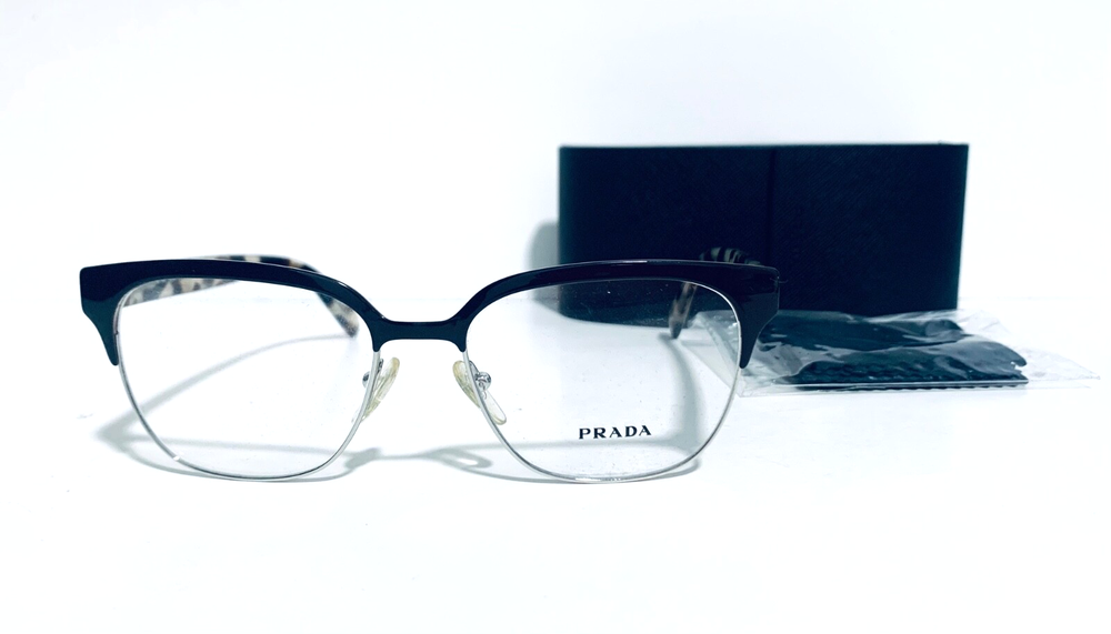 PRADA VPR 54S Brown Tortoise Silver Square Eyeglasses 52-16-140mm Made in Italy