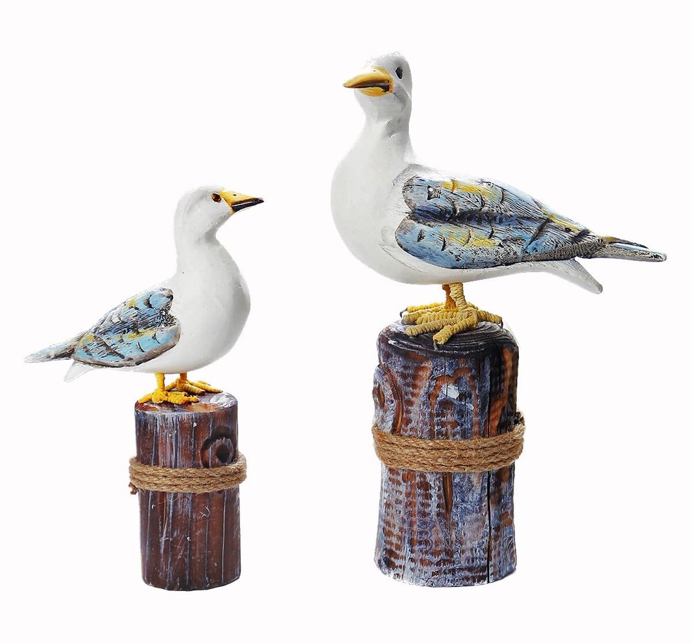 Bird Art Decor Beach Coastal Seagull Hand-Carved&Painted