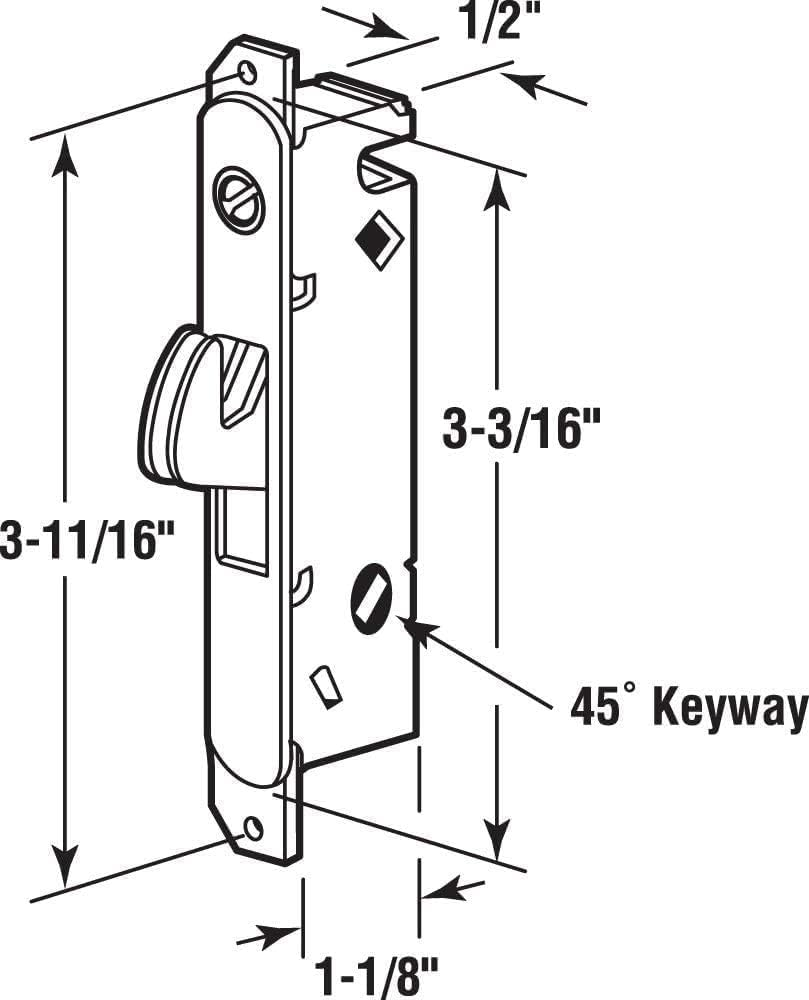 Heavy Duty Patio Sliding Door Mortise Lock Replacement with 45 Degree Keyway