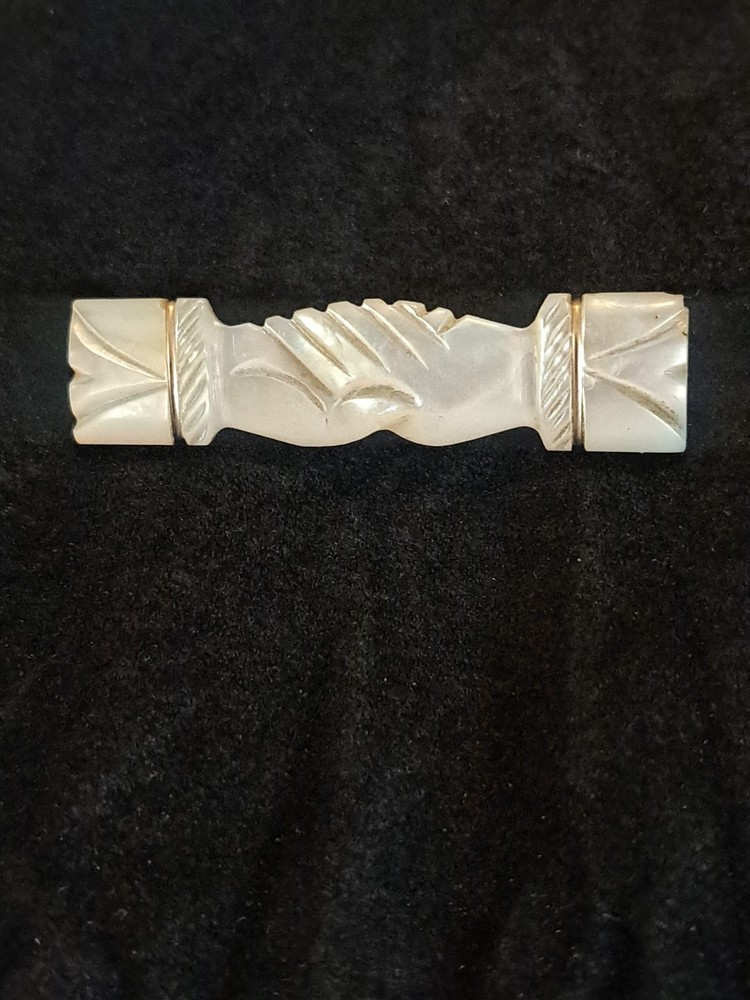 Antique Victorian Carved Mother Of Pearl Hand Clasp Brooch