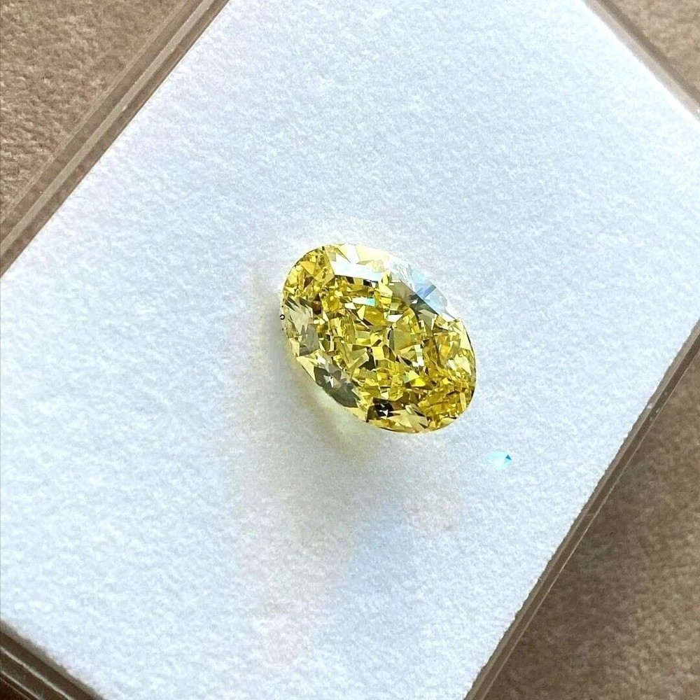 2 Ct Lab Grown Yellow Diamond Oval Cut VVS1 D Grade Certified Jewelry Gemstone