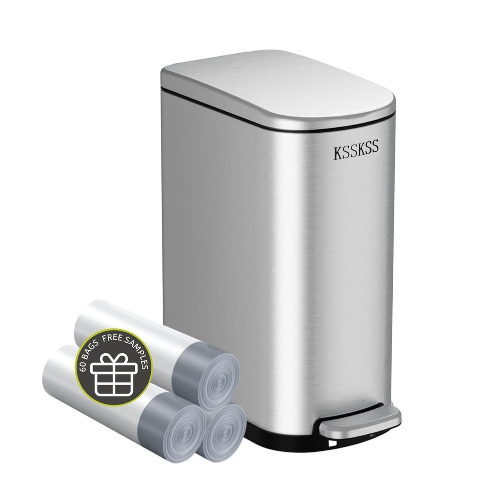 Elegant 10L Stainless Steel Bathroom Trash Can - Slim Design for Compact Spaces