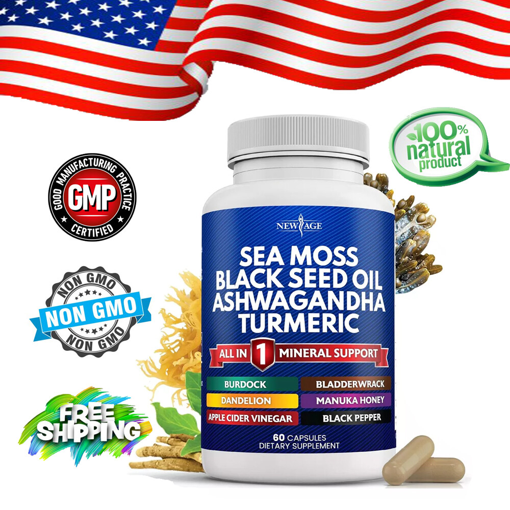 Sea Moss & Black Seed Oil & Ashwagandha & Turmeric All-in-1 Supplements 60 Caps