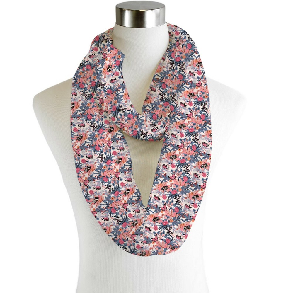 Tropical Butterfly Print Infinity Chiffon Scarf Lightweight & Elegant