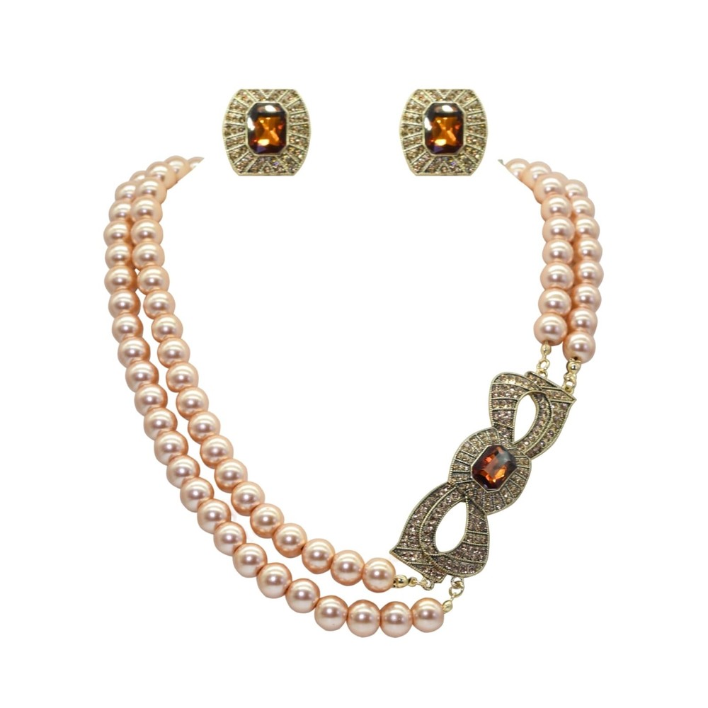 Chunky Rhinestone Pearl Jewelry Set For Women Dainty Flower Necklace Multiful...