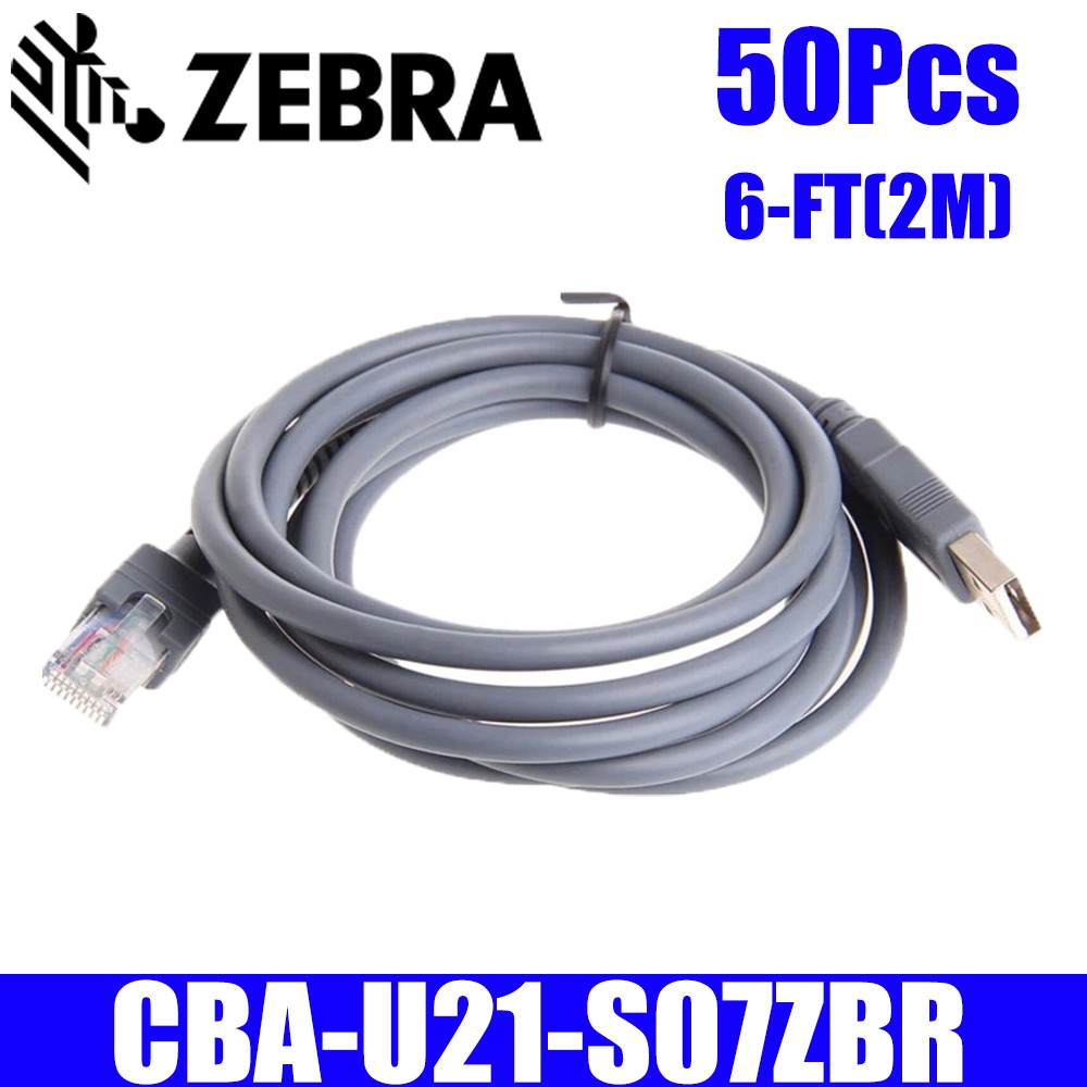 50 Pack Zebra 6ft CBA-U21-S07ZBR USB Data Transfer Cable USB for Barcode Scanner