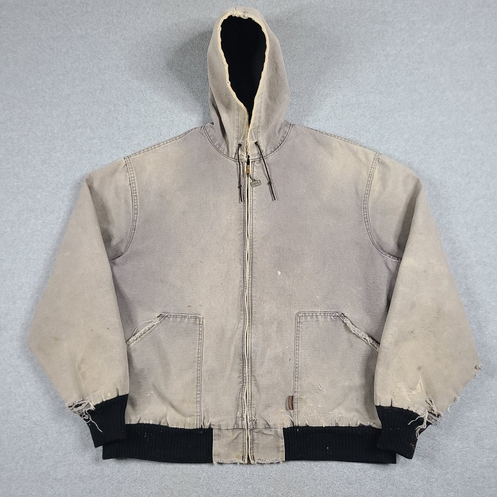 Vintage Distressed Black Canvas Hooded Jacket Mens XL Grunge Carhartt Style