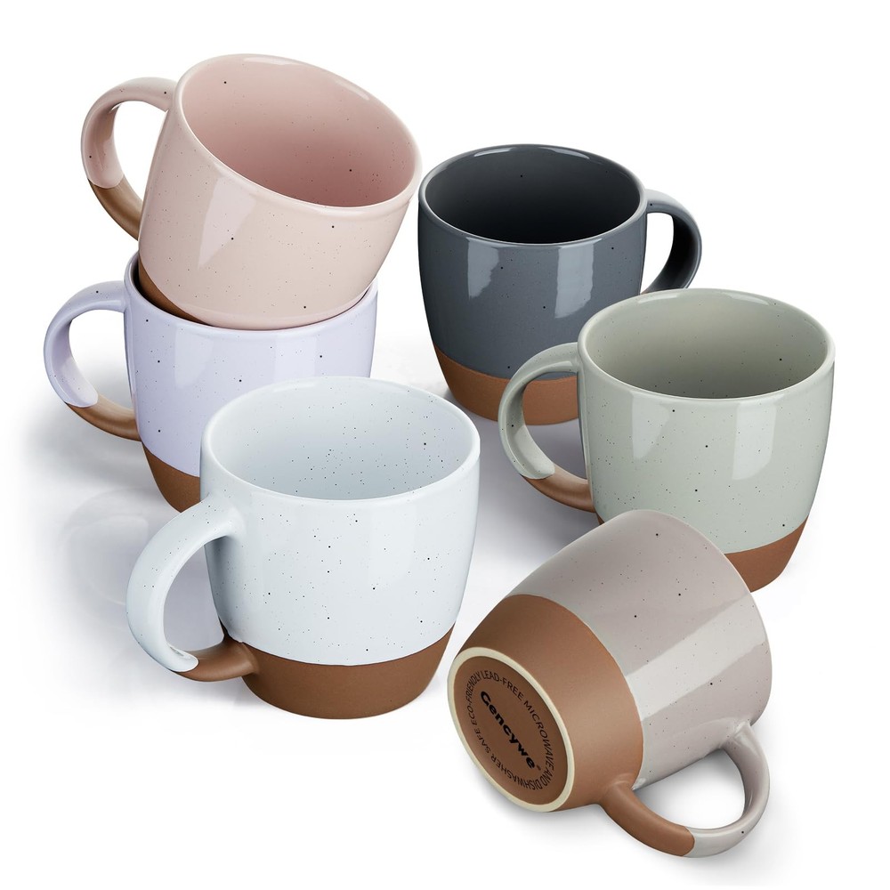 Morandi Color Ceramic Coffee Mugs Set of 6 (Large),18 oz Coffee Cups with Han...