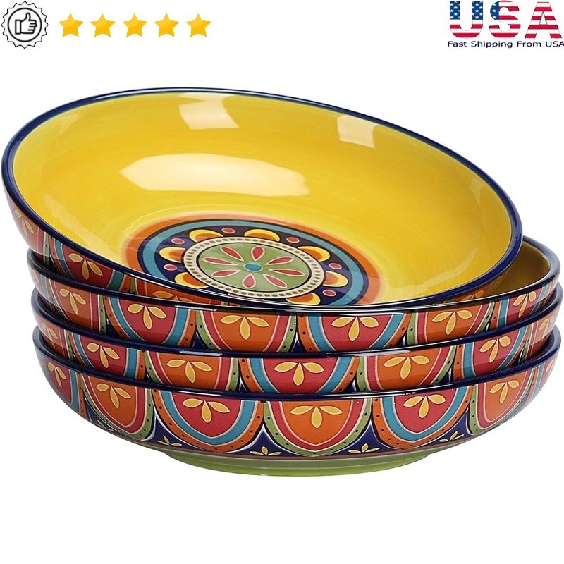 Ceramic Pasta Bowls Set of 4 Stackable Dishwasher Microwave Safe Gift Ready New