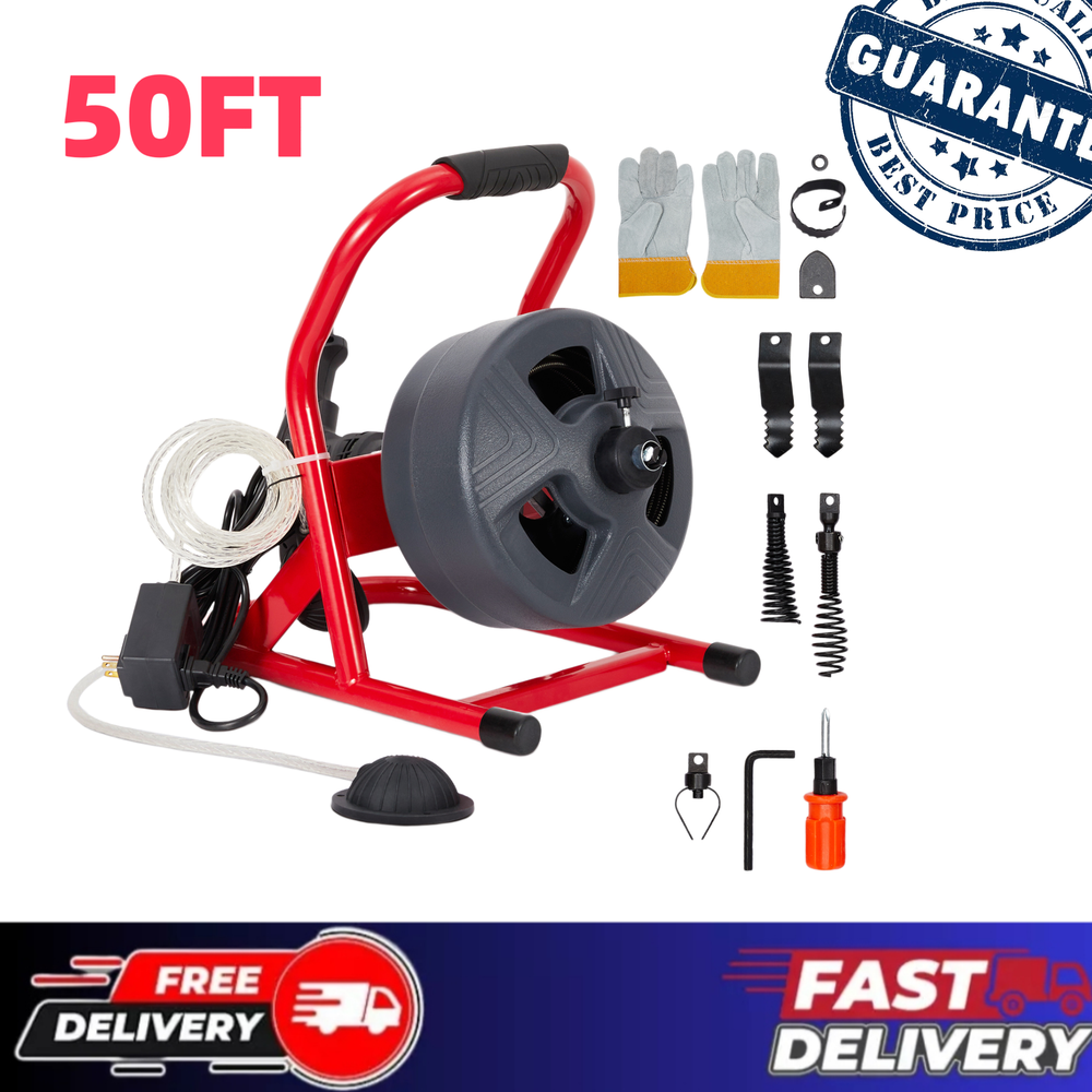 50ft x 5/16in Drain Cleaner with 6 Knives, Drain Auger Cleaner Sewer Snake…