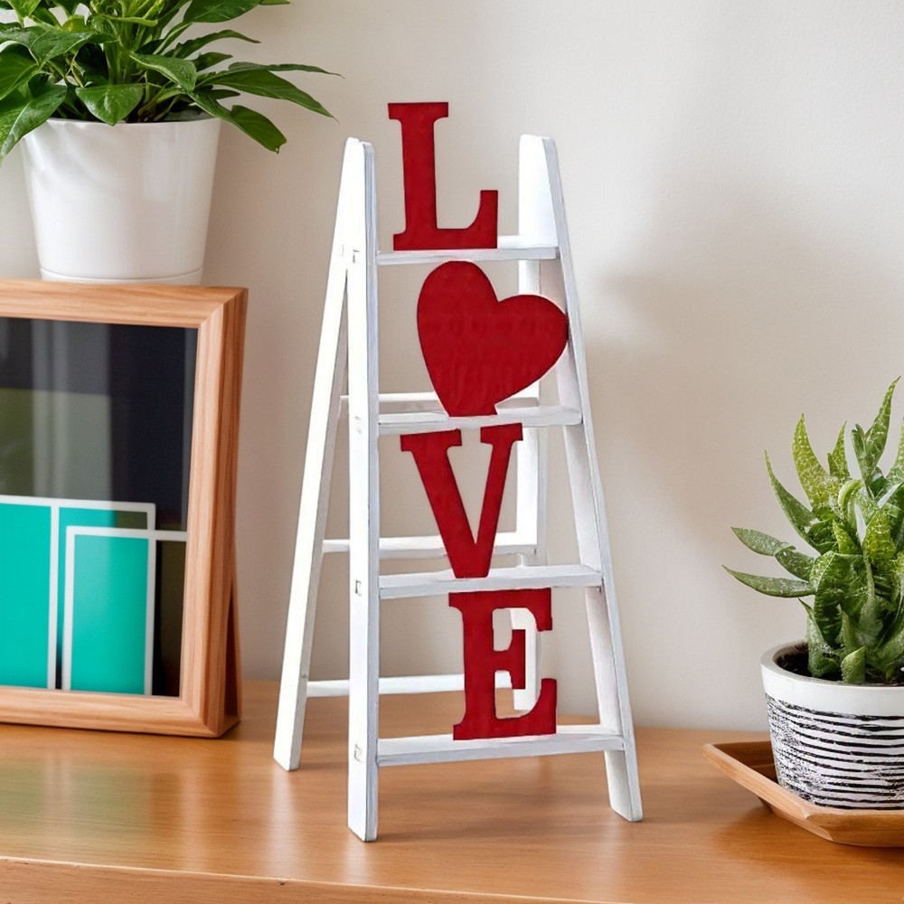 Valentine's Day Wooden Ladder Decoration Valentine's Day Table Decorative
