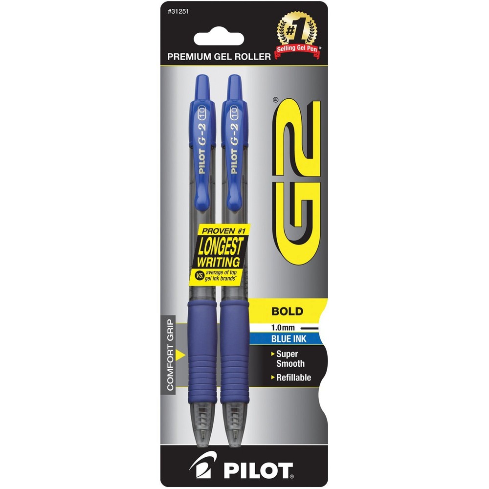 Pilot G2 Retractable Premium Gel Ink Roller Ball Pens, Bold Point, 2-Pack, Bl...
